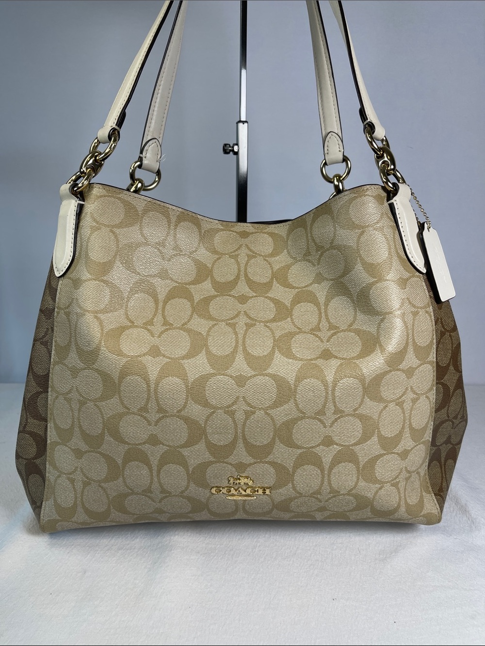 Coach Hallie A2079-2313 Signature Shoulder Bag Chalk Snake Trim